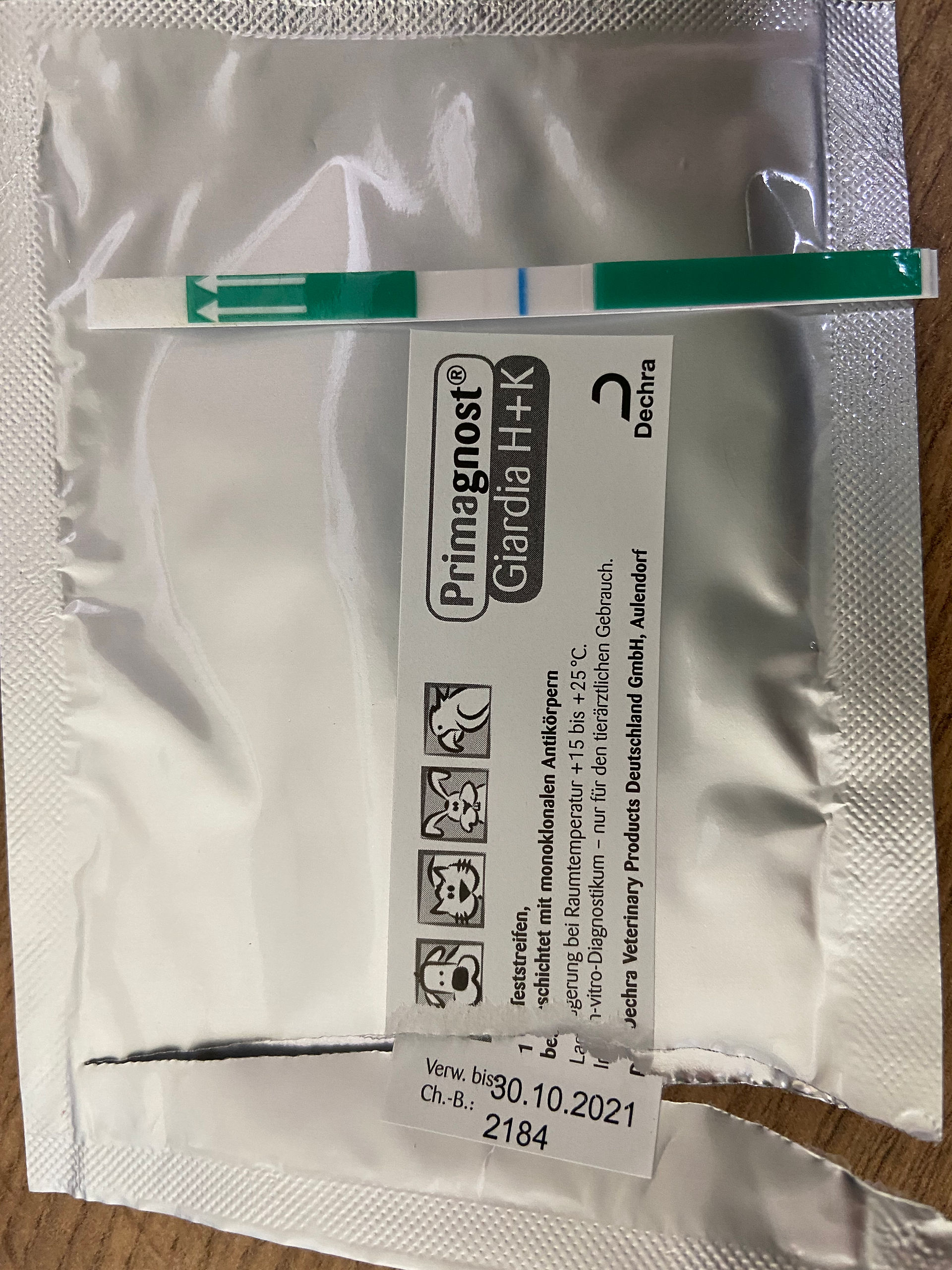 Positiver Giardientest - mit schwach roter Linie
