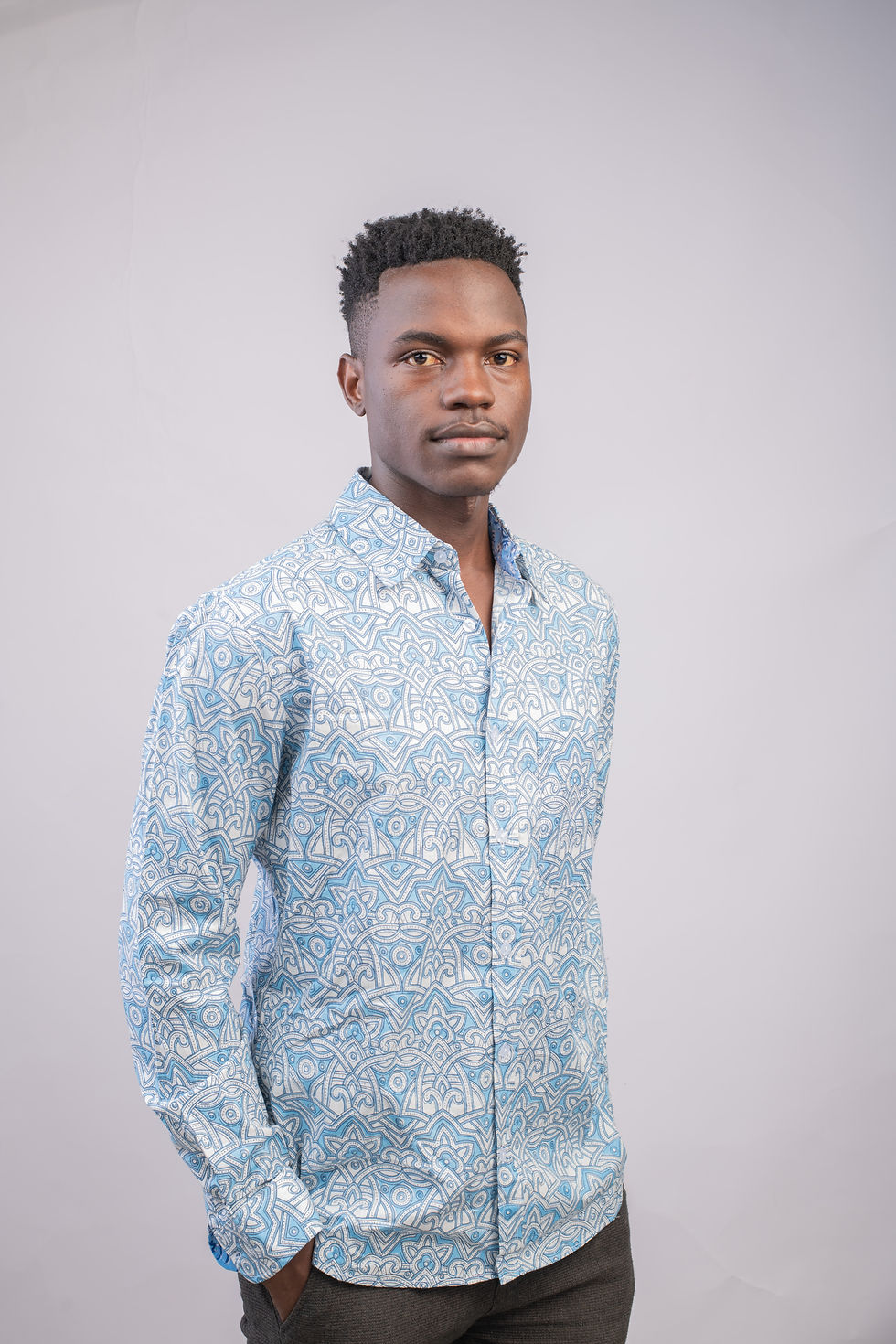 Thumbnail: Indian Cotton Shirts - Geometric - Blue
