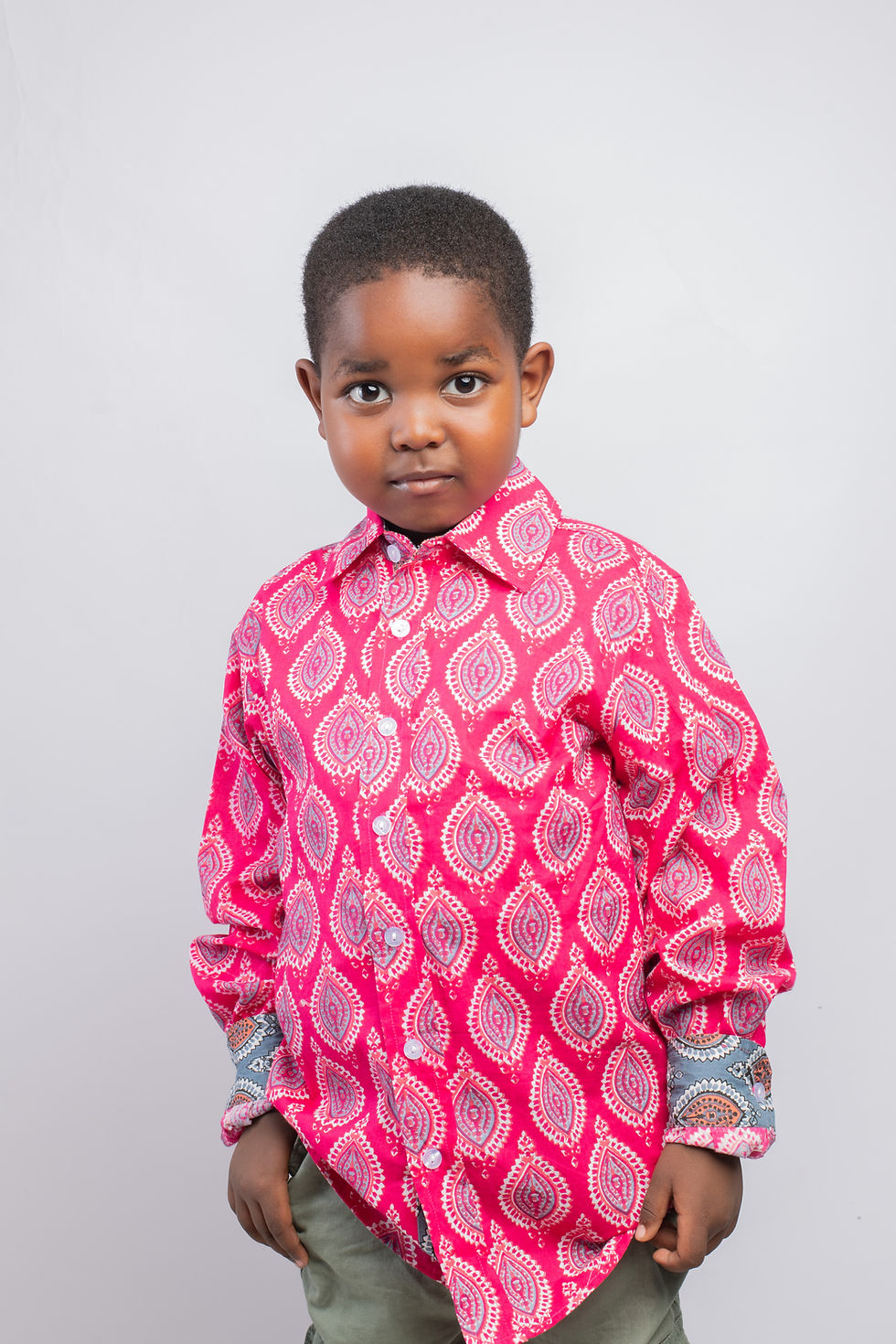 Thumbnail: Kids Indian Cotton Shirts - Shield - Cerise / Pink