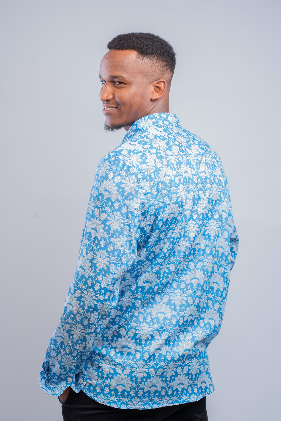 Thumbnail: Light Indian Cotton Shirts - Floral - Blue