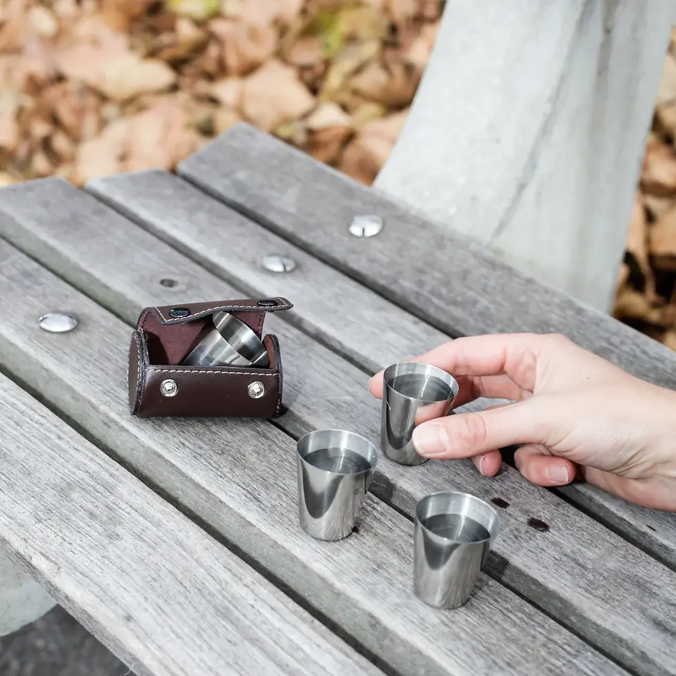 Thumbnail: Kikkerland shot glasses with leather case