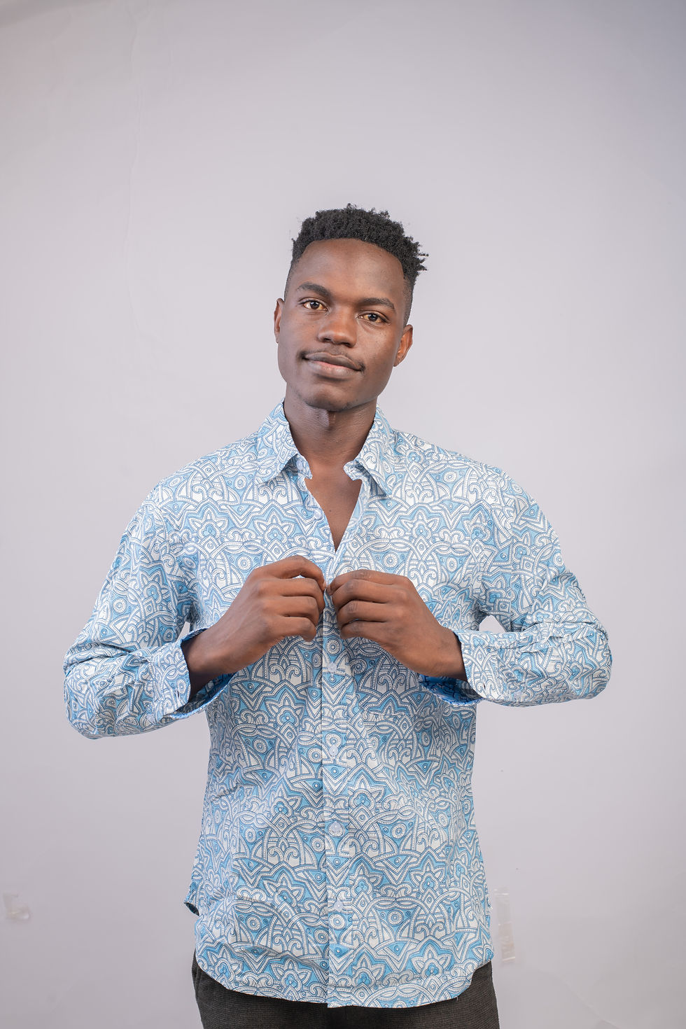 Thumbnail: Indian Cotton Shirts - Geometric - Blue