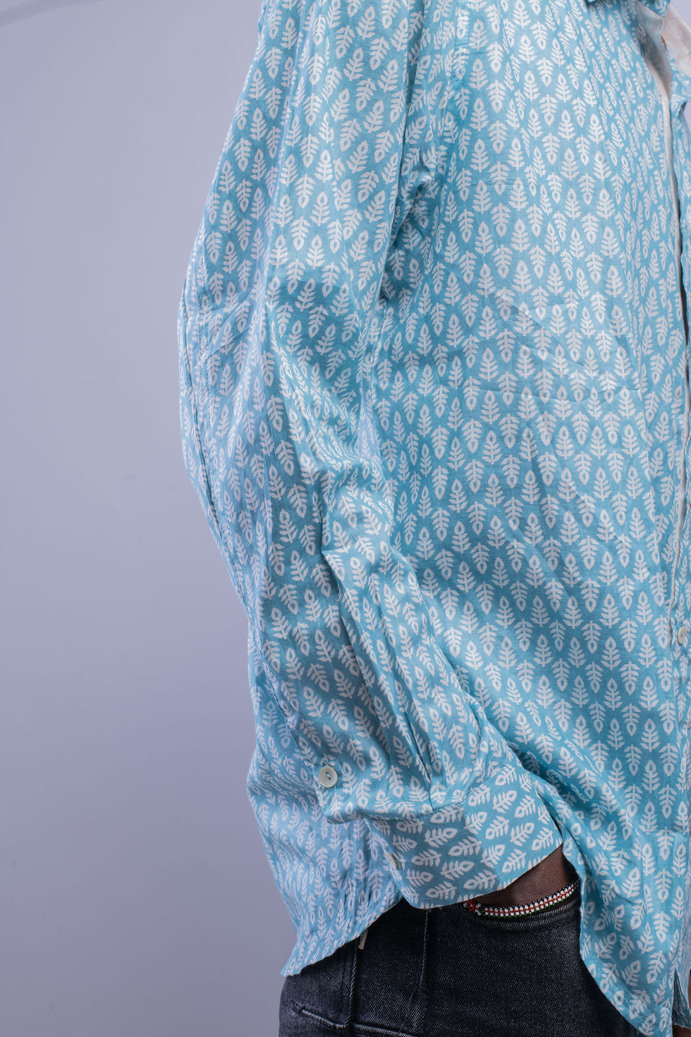 Thumbnail: Light Indian Cotton Shirts - Fern - Teal / White