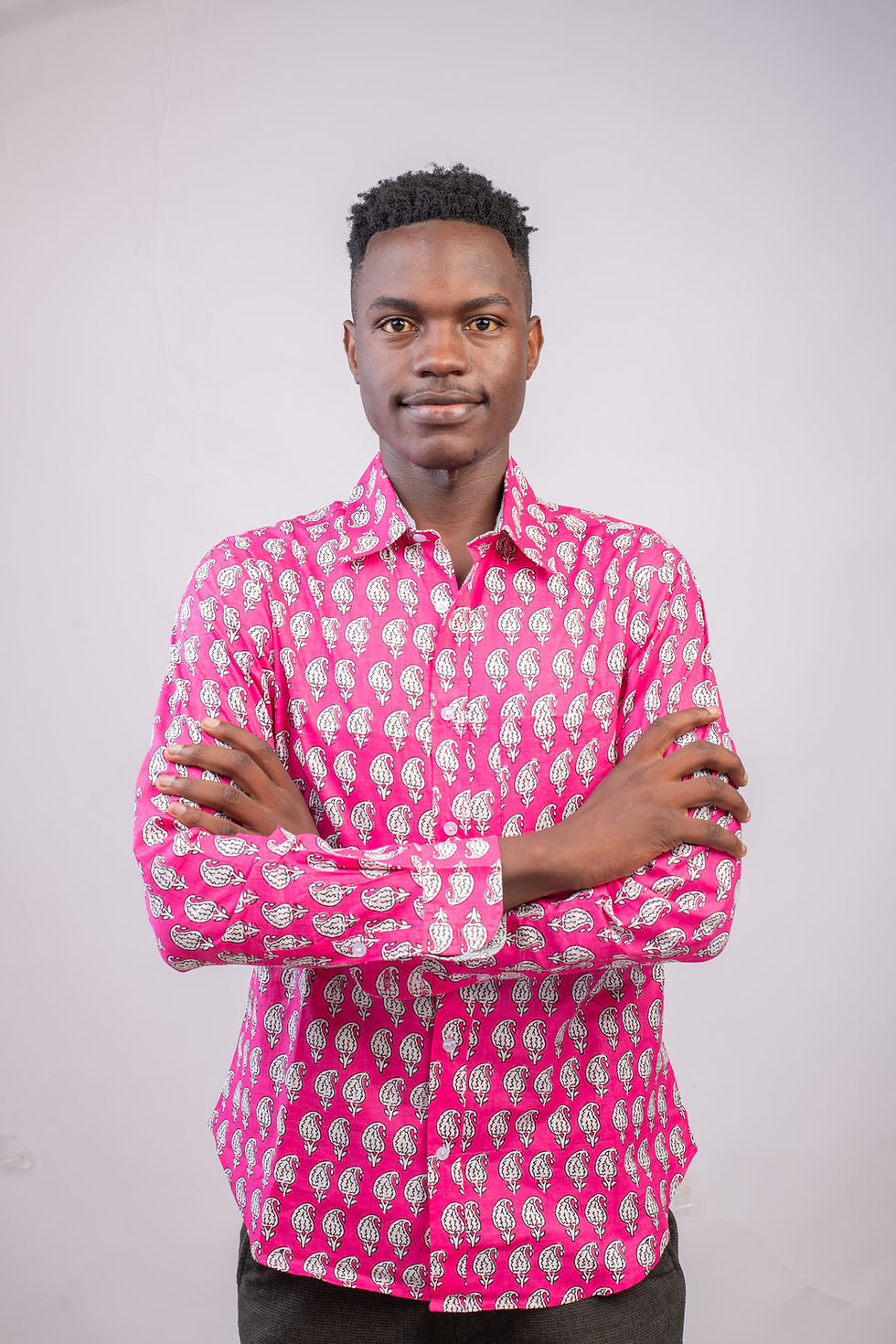 Thumbnail: Indian Cotton Shirts - Leafy - Cerise / Grey