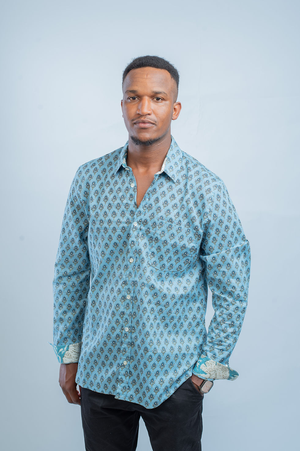 Thumbnail: Indian Cotton Shirts - Lotus - Blue