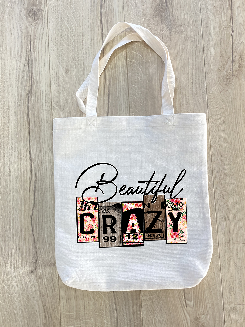 Thumbnail: Beautiful Crazy floral/wood canvas bag