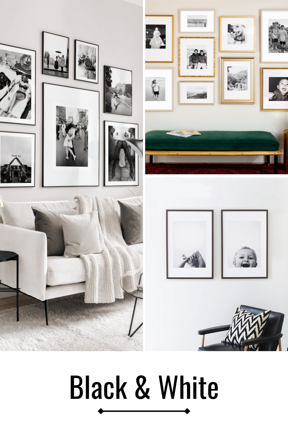 15 ways to use photos in home décor, interior decorating, family photo display, lissy lens photography, black and white photo display wall