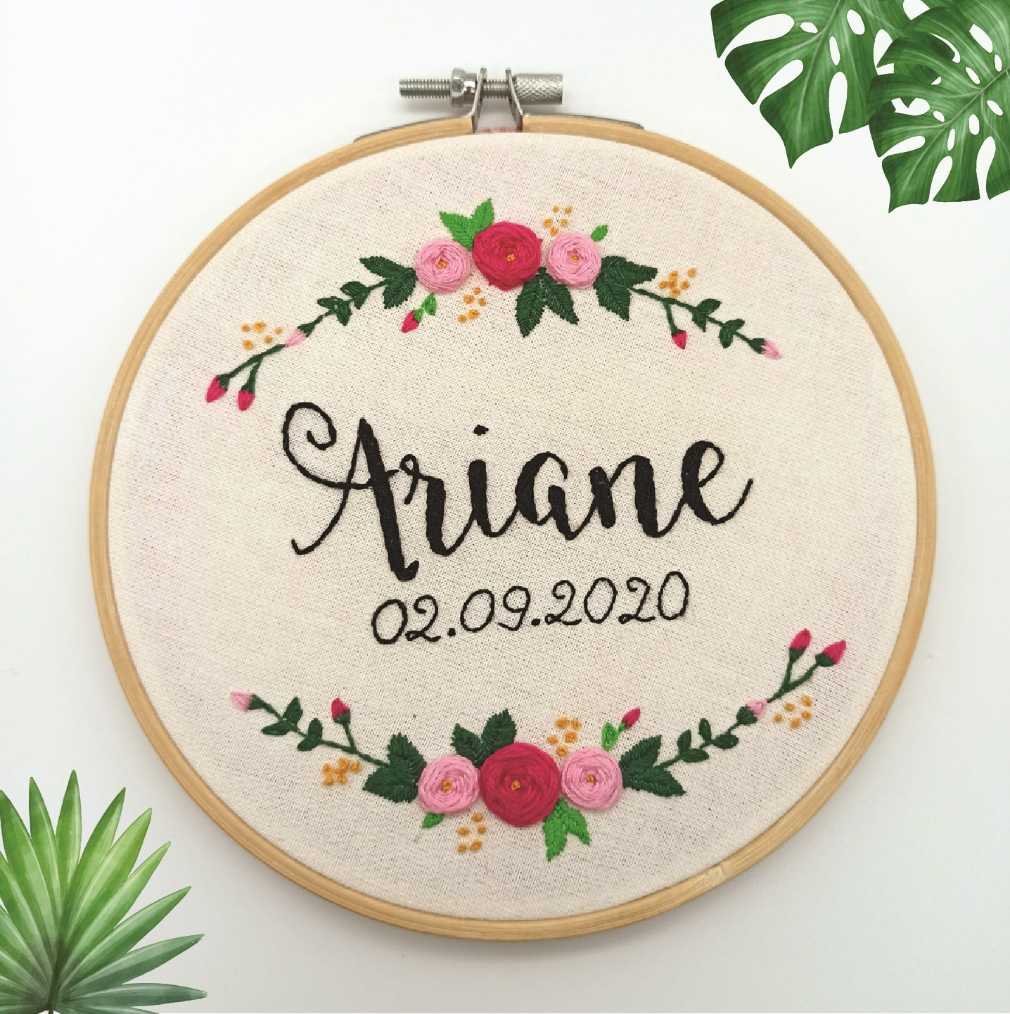 Tambour brodé prénom - Thème floral