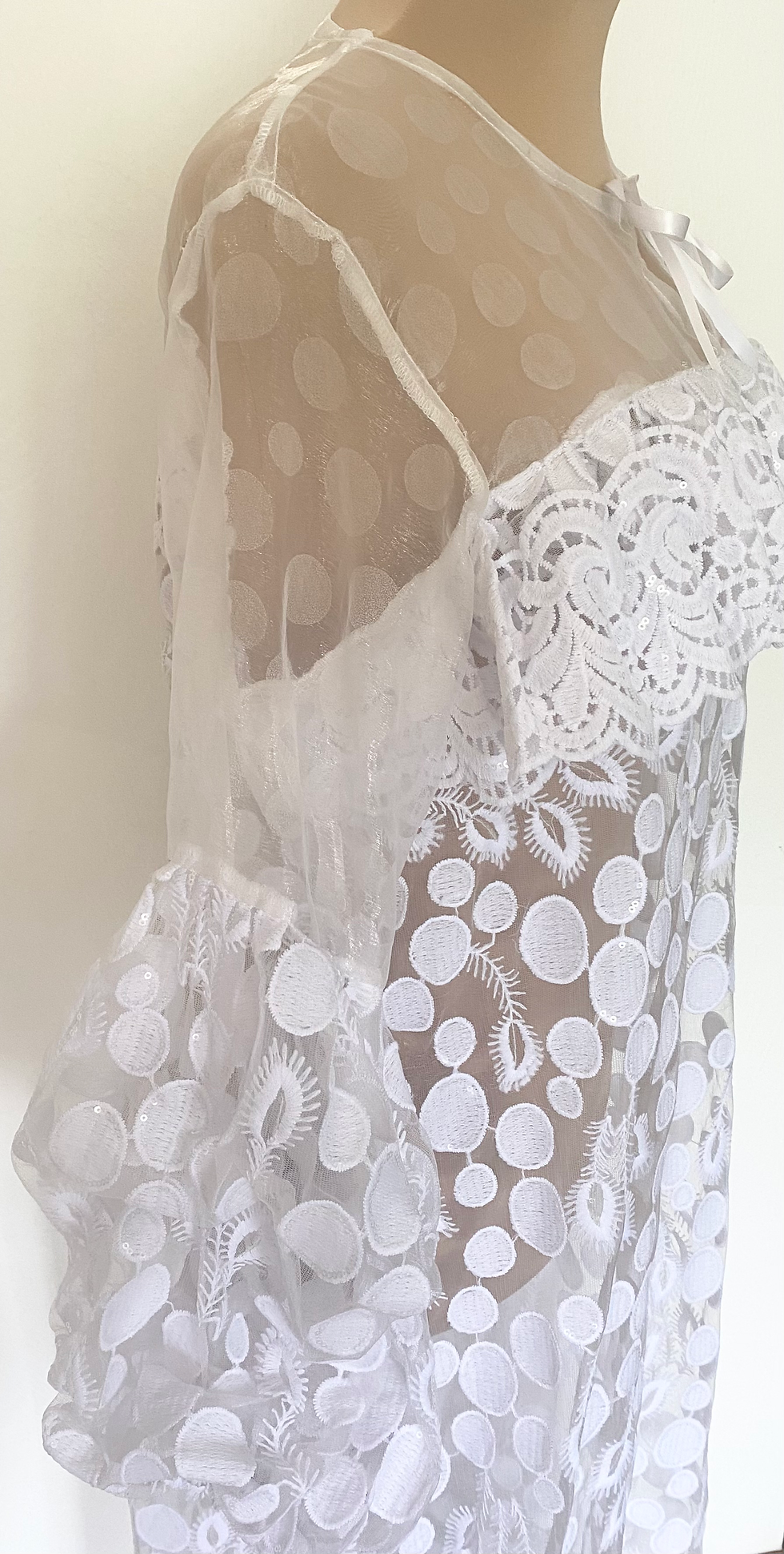 Vintage 60s-Inspired Sheer Sequin White Wedding Dress