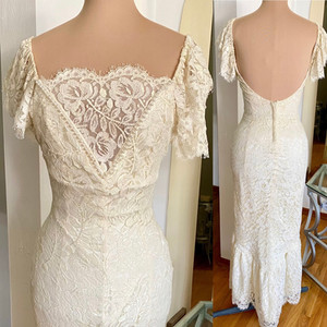 Vintage 90s Ivory Lace Sheath Wedding Dress