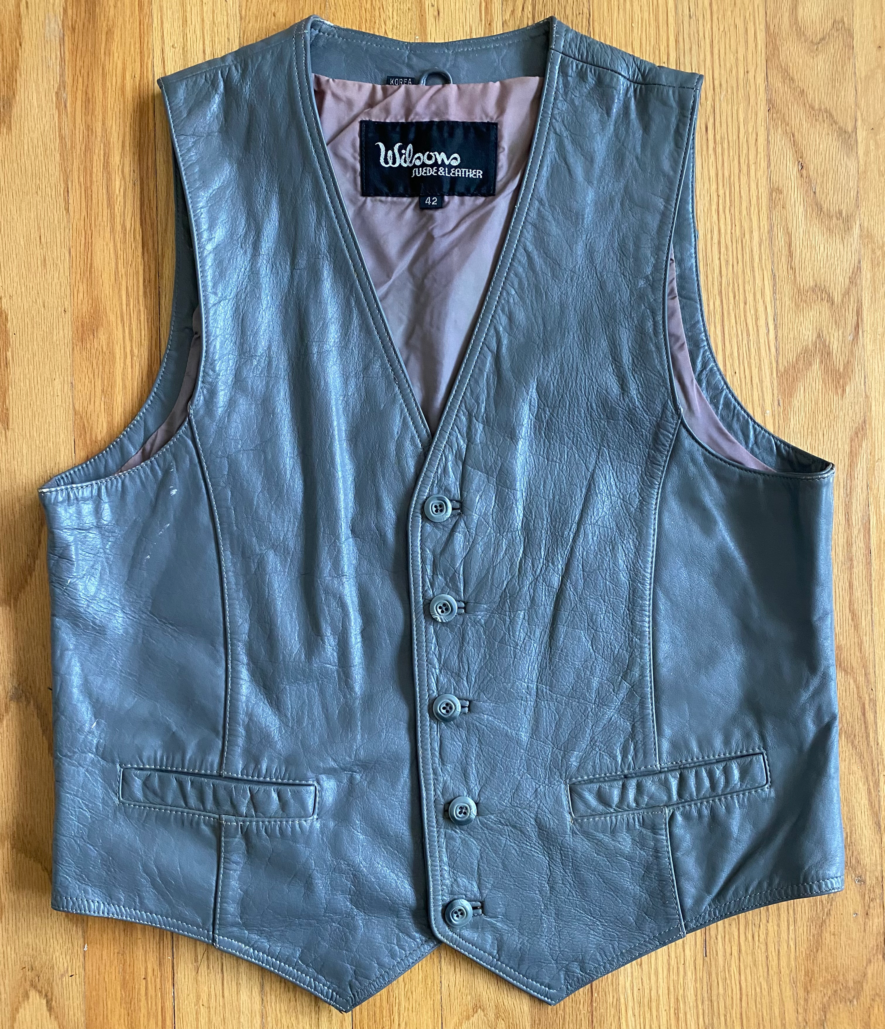 Vintage 90s WILSONS Gray Leather Biker Vest