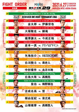 【RIZIN】RIZIN.29試合順決定 メインはKICK ワンナイトトーナメント決勝=6月27日