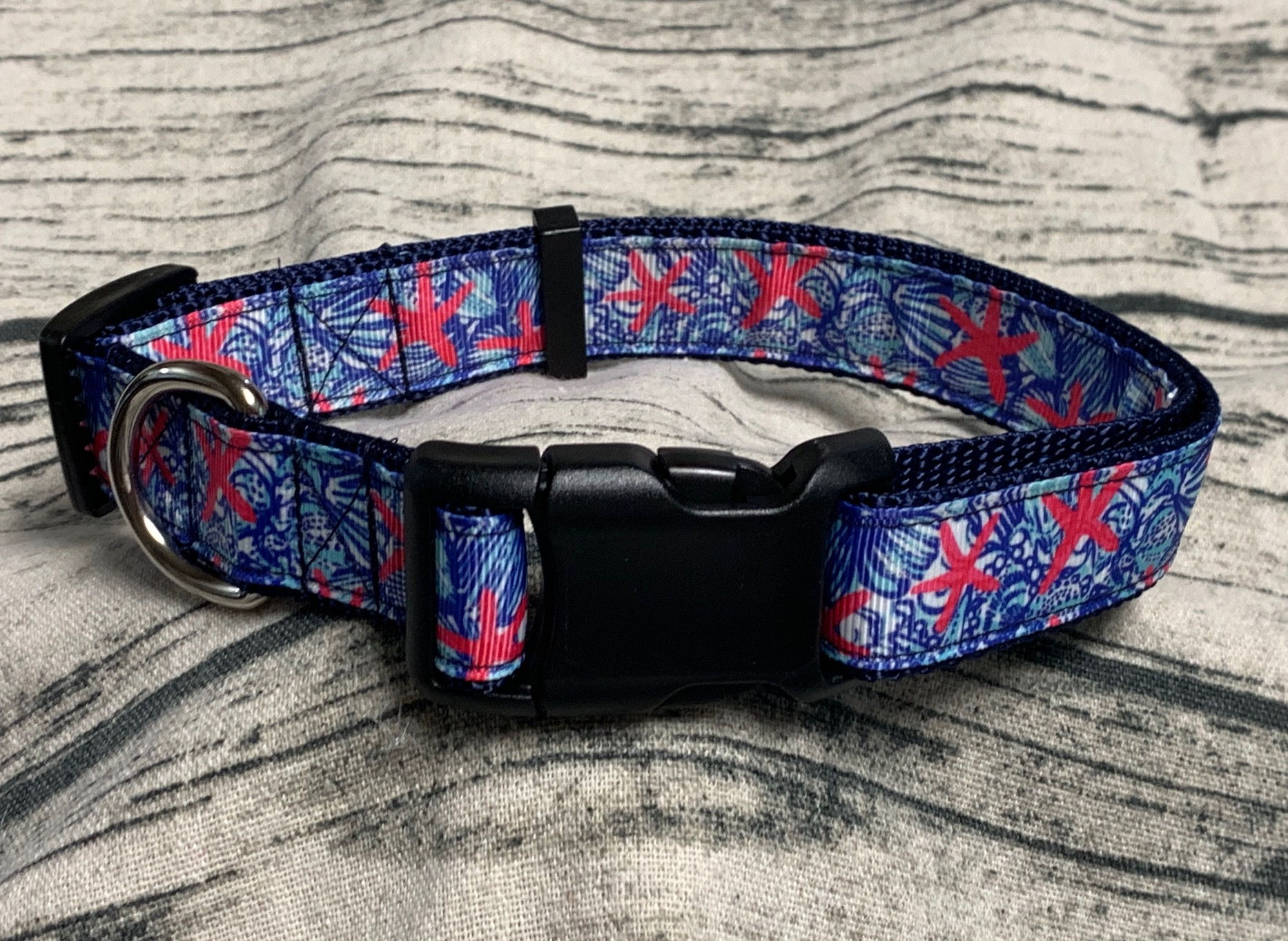 Nautical Pink & Blue Starfish Preppy Dog Collar/Leash