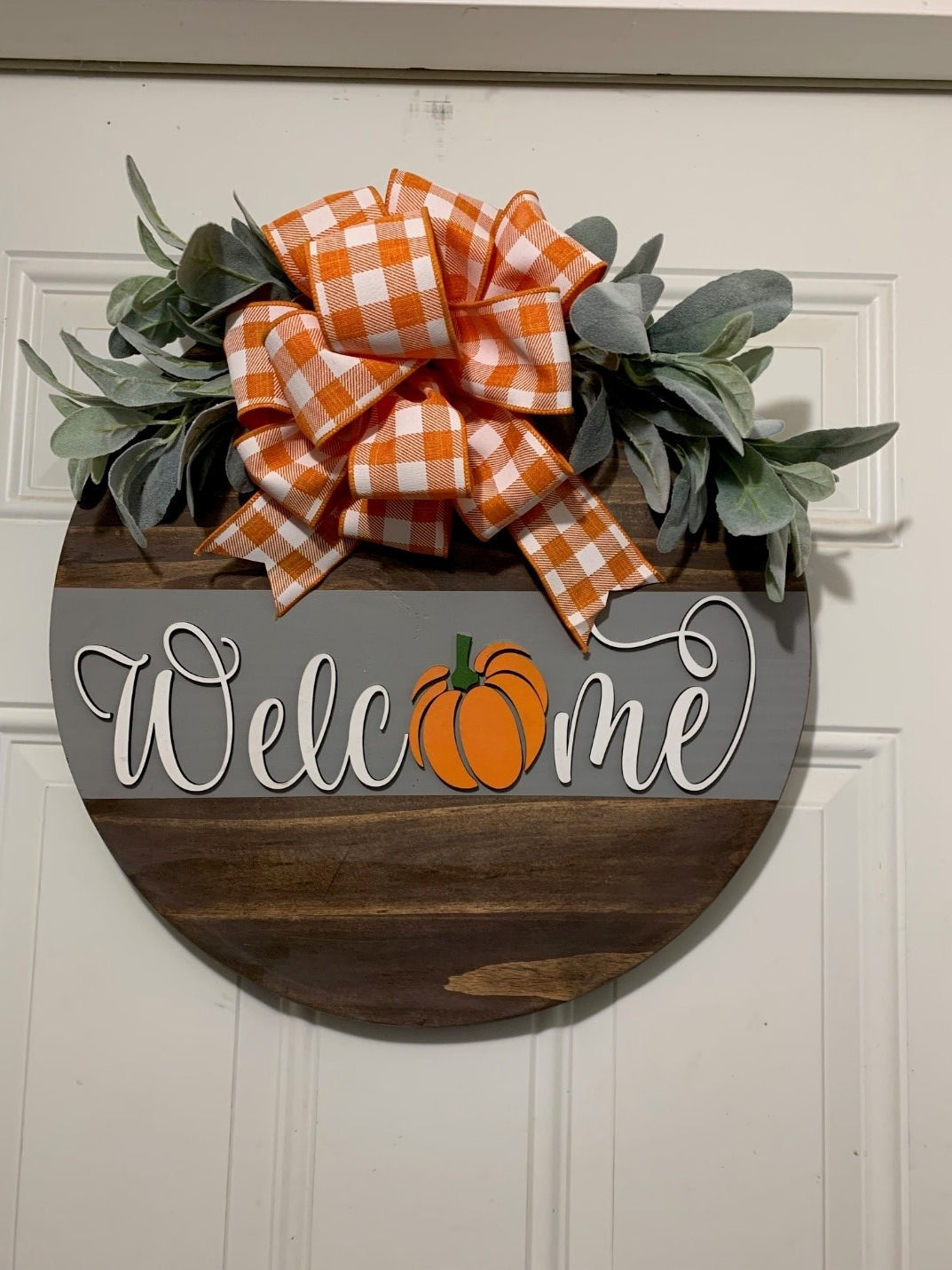 Welcome Pumpkin Autumn Door Wood Round