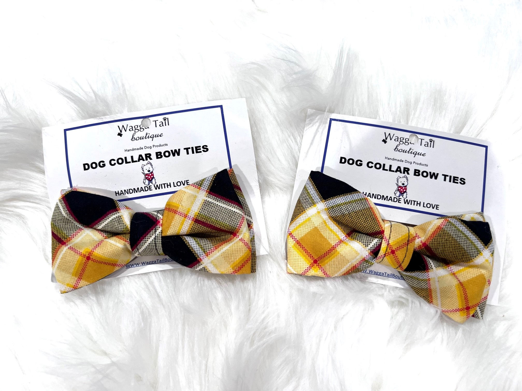 Fall Yellow Black Plaid Dog Collar Bow Ties
