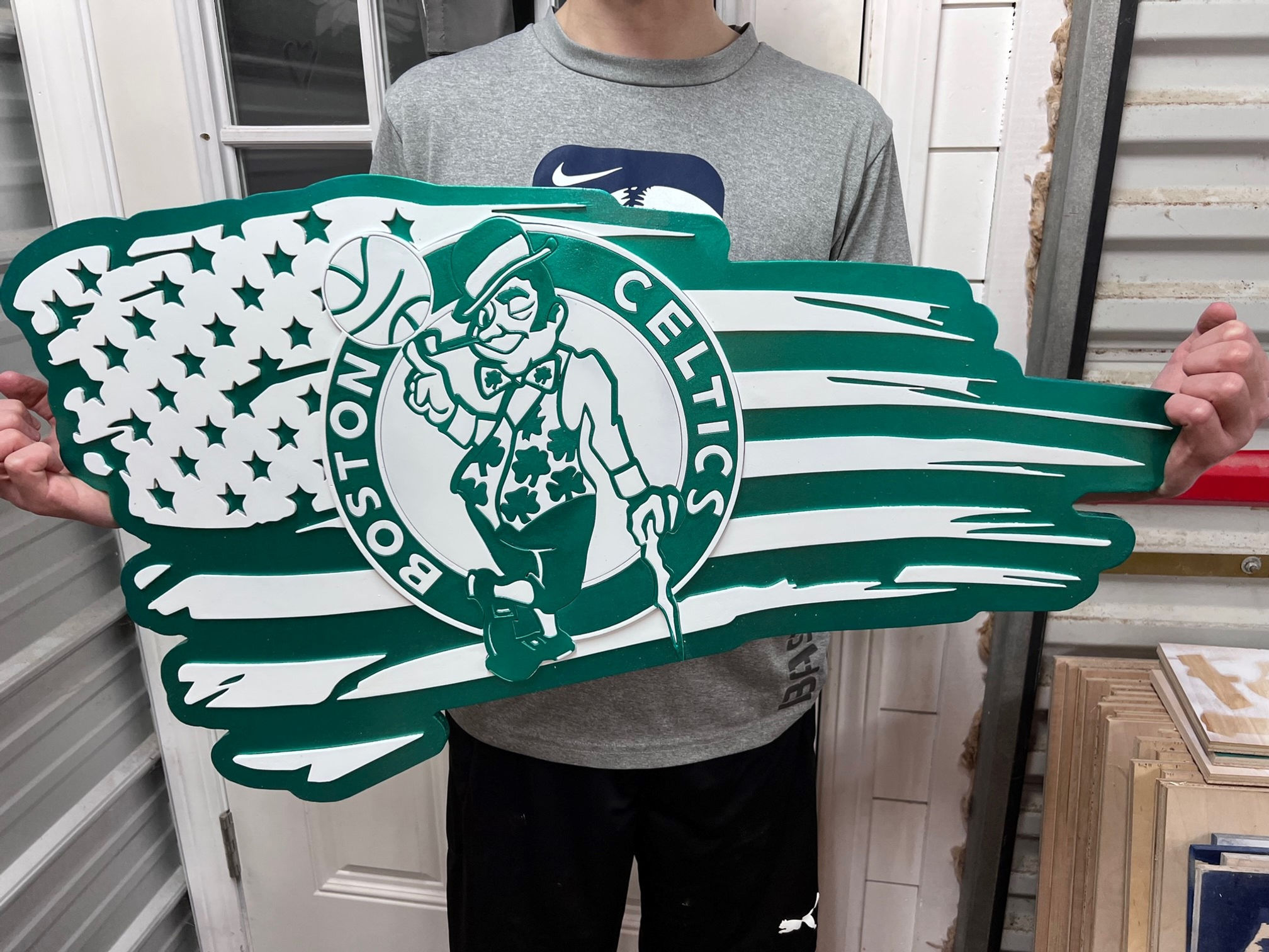 New England Basketball Wood Hanging