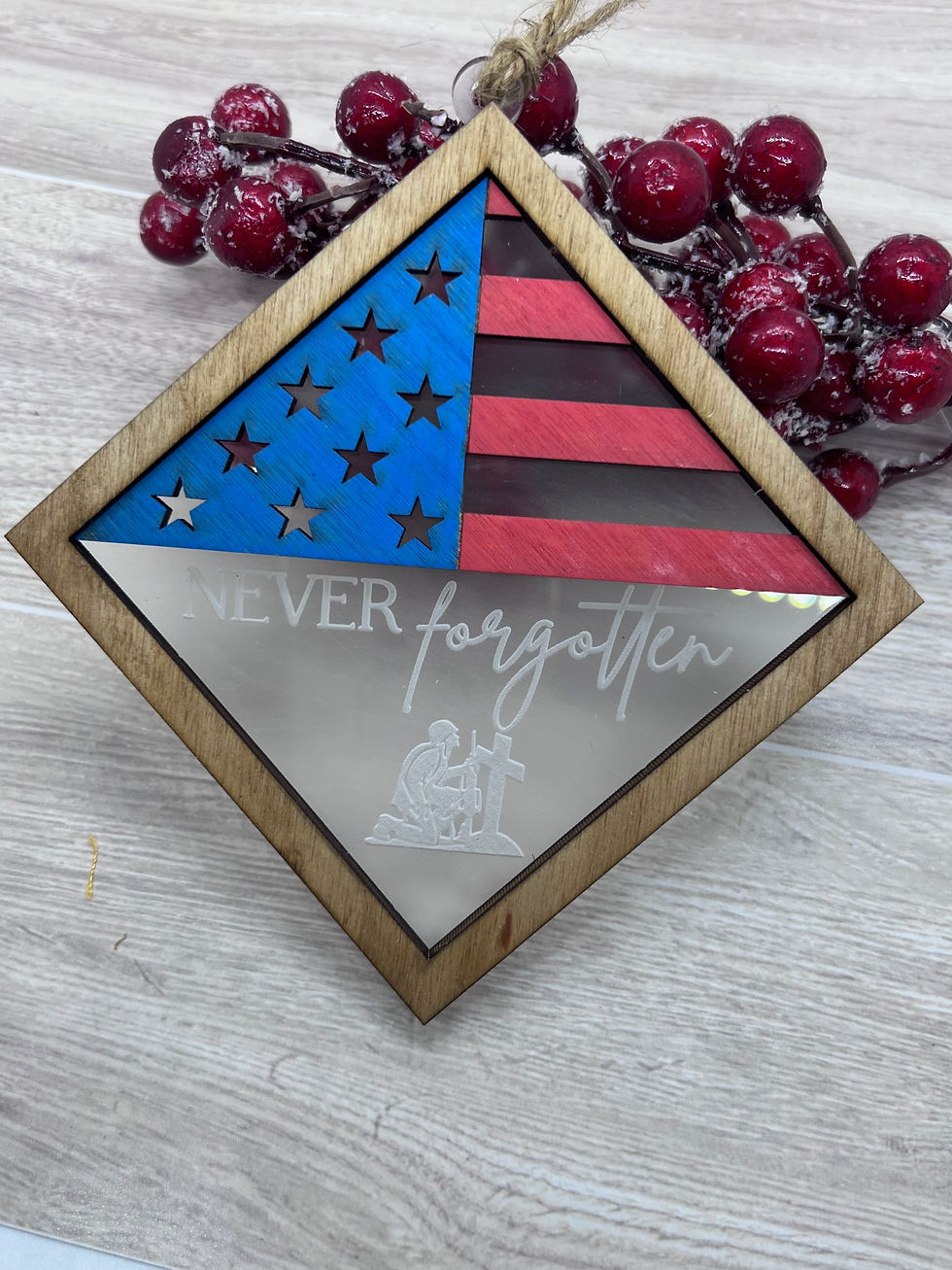 Thumbnail: Memorable Military Keepsake Saying Flag Christmas Ornament