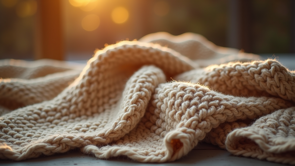Close-up view of a handcrafted cozy blanket ready for fall