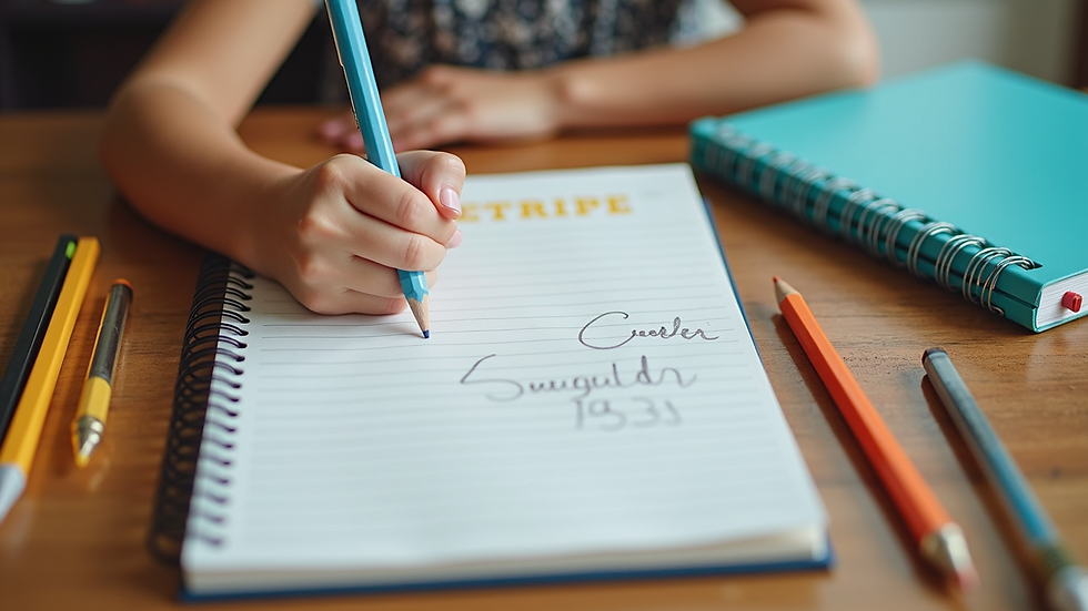 High angle view of a child’s personalized back-to-school supplies
