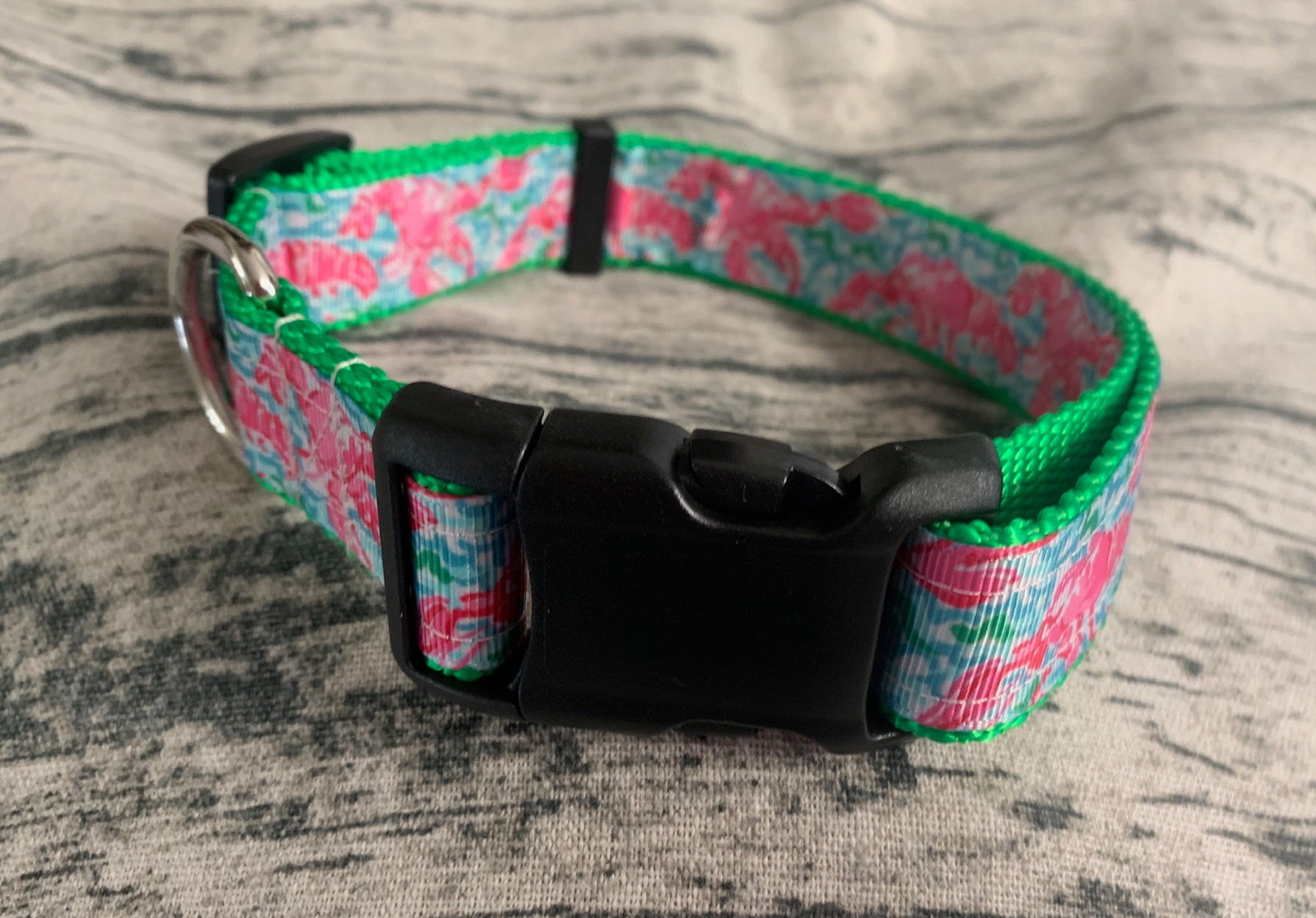 Nautical Pink Green Lobster Dog Collar