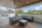 Covered patio with modern outdoor seating at luxury home