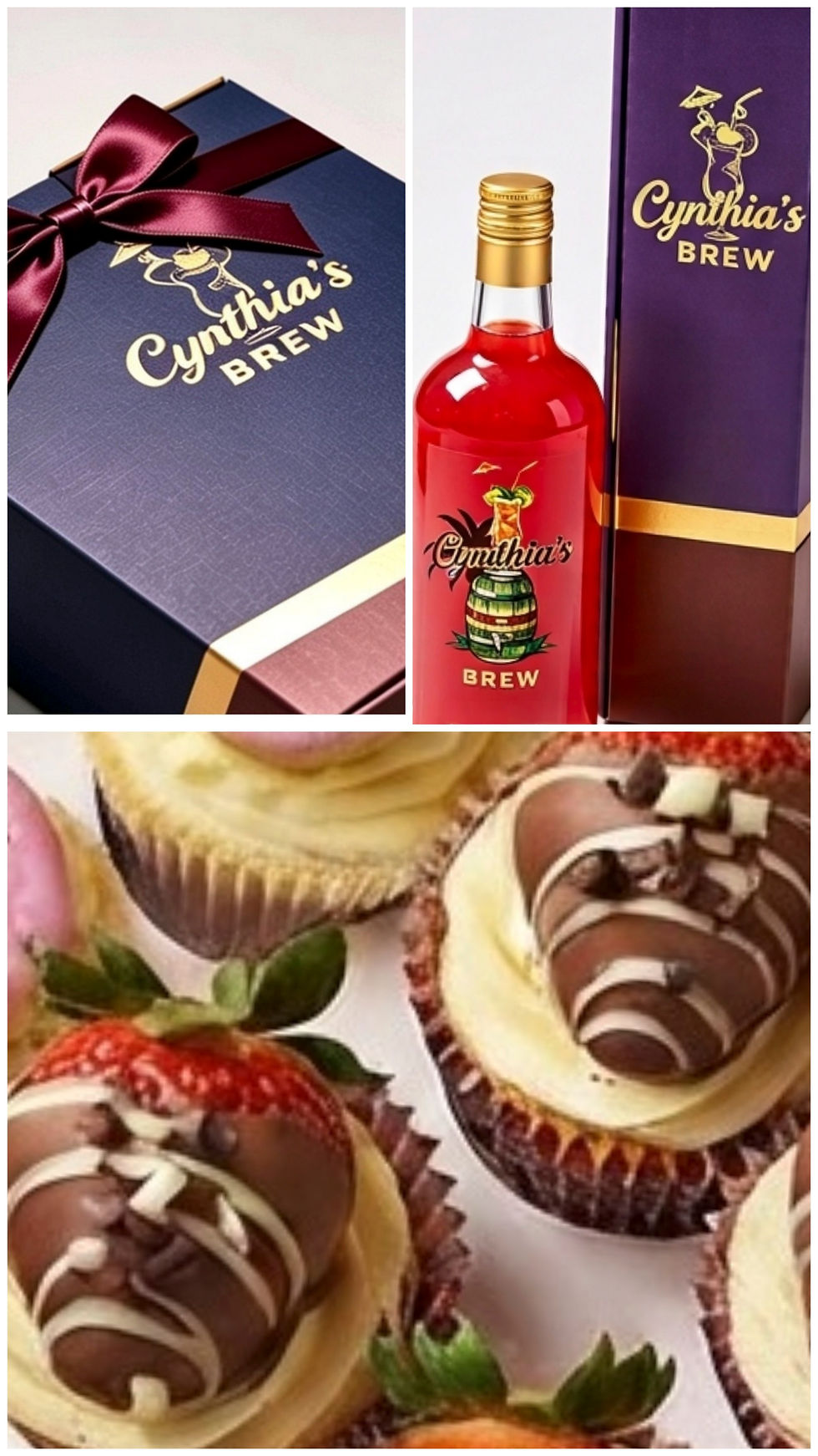 Cynthia's Brew rum punch bottle and cupcakes.