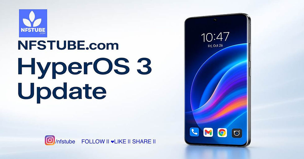 Xiaomi smartphone with a glowing HyperOS 3 interface on screen. Highlighting the new software rollout for Redmi and Poco users in India.