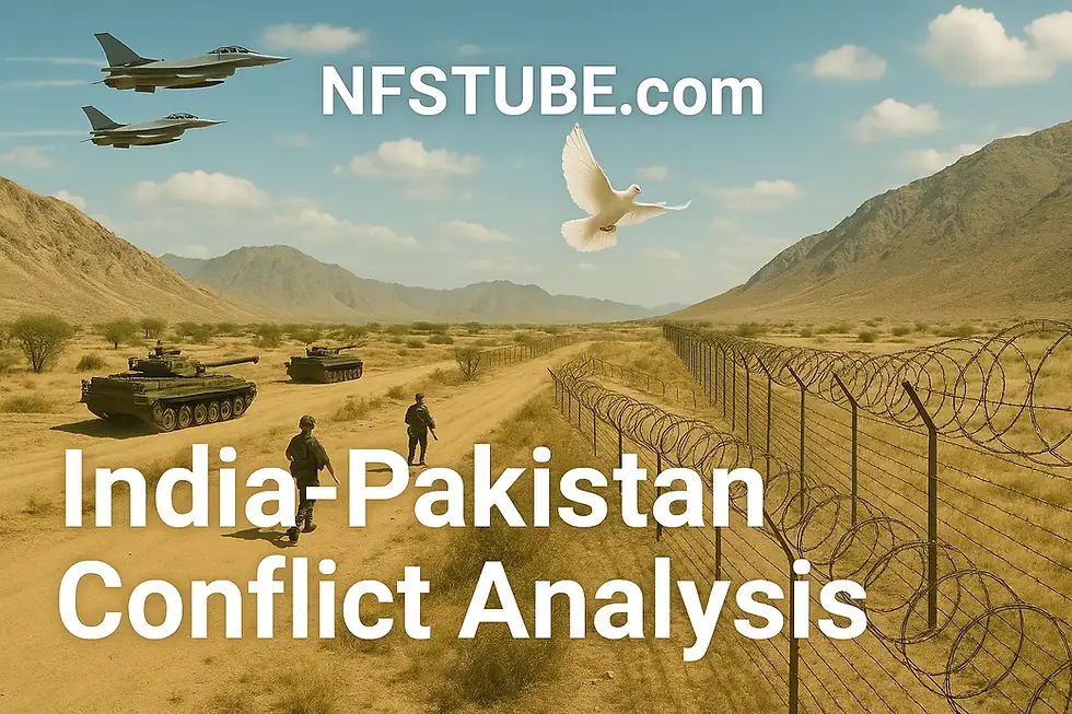 India-Pakistan border landscape showing military patrols and tension zones.