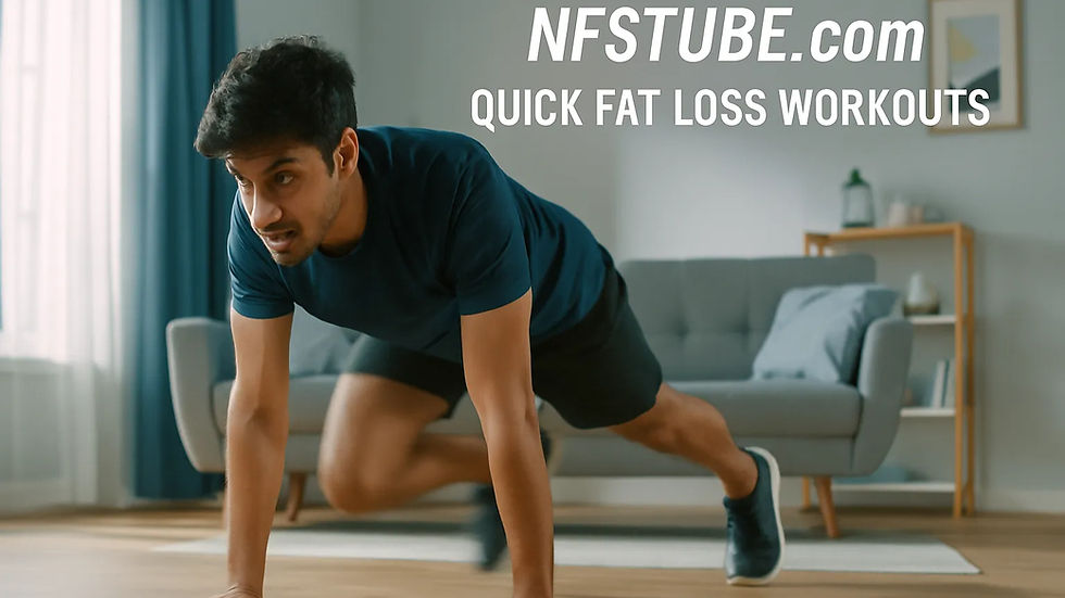 young boy doing a quick fat-loss workout at home without equipment.