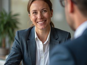 A ClearPath Financial Network advisor discussing debt payoff options with a client in a professional office setting