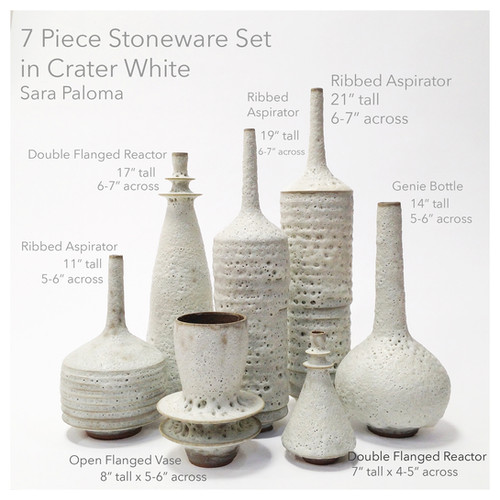 7 Piece Stoneware Vase Set in Crater White | sarapaloma