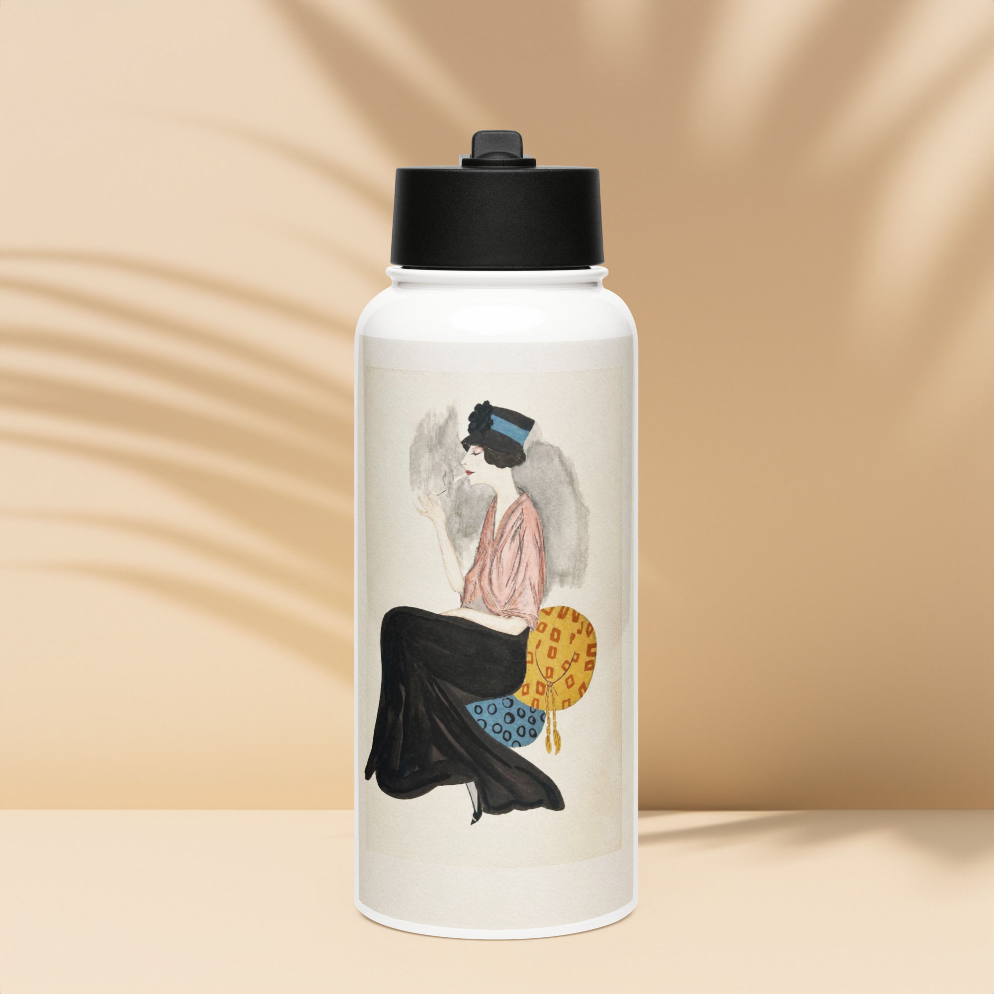 Stainless steel water bottle with a straw lid