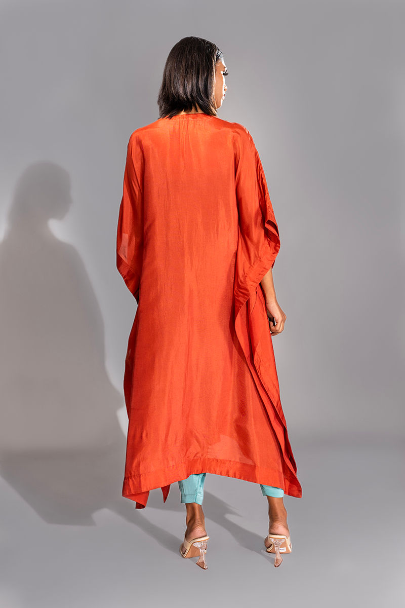 Full-length kaftan suit paired with modal satin salwaar pants – perfect for festive occasions – SHRUTI S