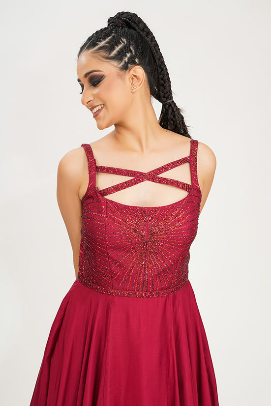 Thumbnail: SHRUTI S couture red dress styled for cocktail dinners and evening parties
