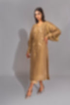 Model wearing kaftan sleeve suit in zari georgette – SHRUTI S inclusive couture