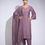 Thumbnail: Model wearing smoked purple cotton kurta set with bell sleeves, pleated salwar, and organza dupatta with zari checks