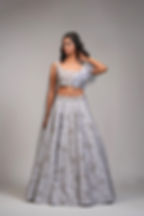 Grey silk lehenga with tone-on-tone upcycled sequin embroidery by SHRUTI S