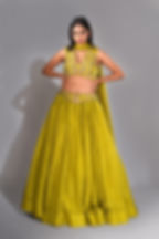 SHRUTI S - Fashion designer Chandigarh Sheen green dori work Lehenga with Plunging neckline in silk for haldi mehendi sangeet