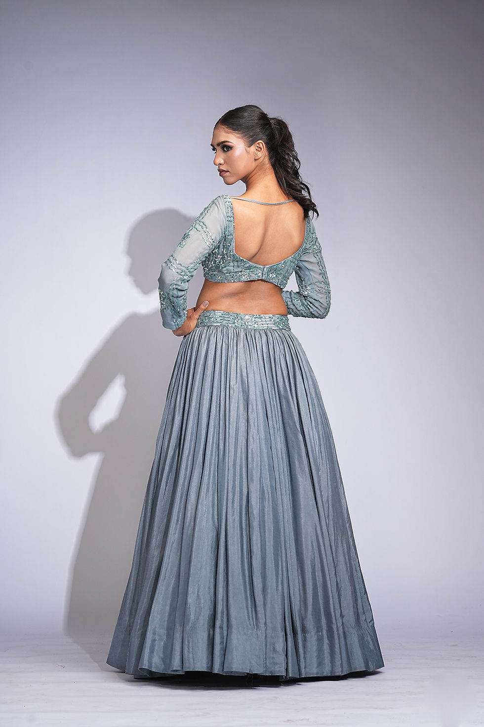 Luxury grey lehenga set for weddings and receptions – sustainable Indian fashion