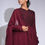 Thumbnail: Angrakha style neckline with black thread embroidery on burgundy mul cotton Anarkali – SHRUTI S