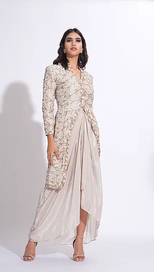 open lace back dress Women's Juicy Black Velvet Dhoti and Jacket with Embroidery and Blouse