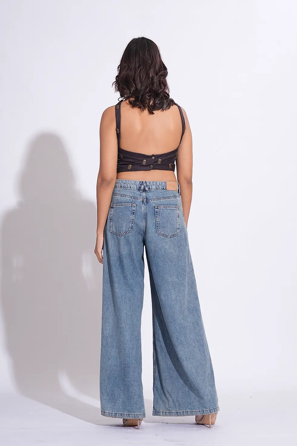 Thumbnail: Smoked Purple Satin Top with Gold metallic embroidery and tassels