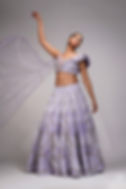 Lavender raw silk lehenga with gold zari and upcycled sequin embroidery by SHRUTI S