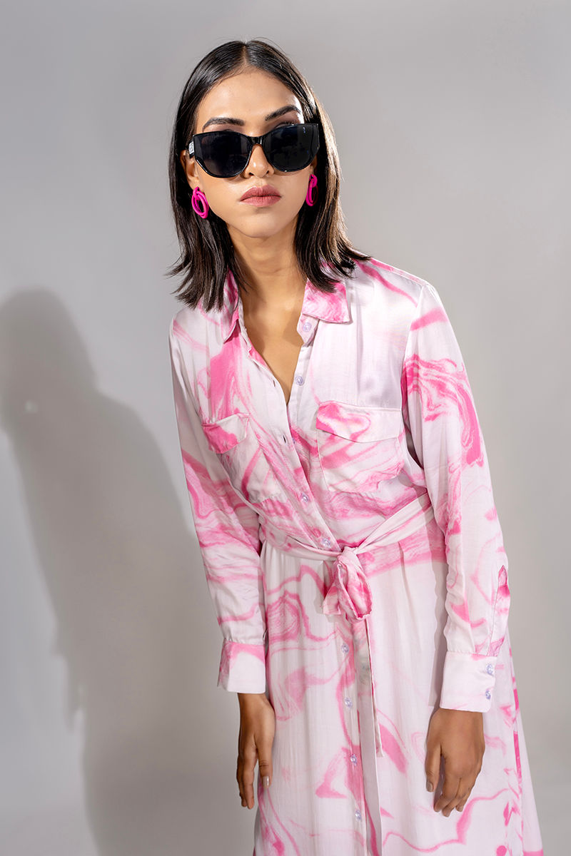 Thumbnail: Pink Marble print satin Dress
