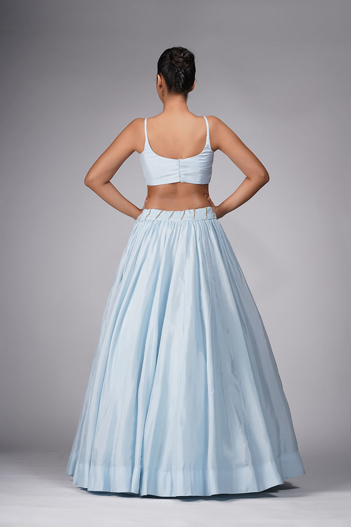 Thumbnail: Indian couture lehenga with zari and upcycled sequins work Silk lehenga set with structured jacket for bridesmaids