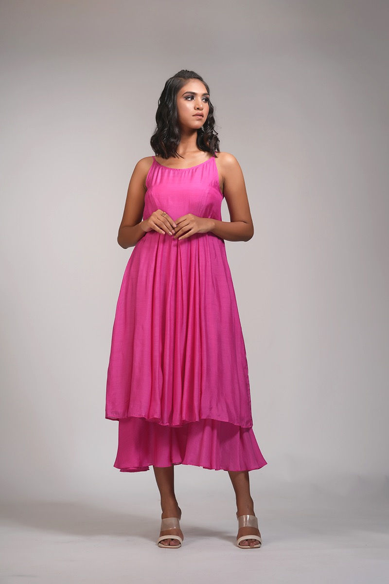 Thumbnail: Barbie Pink mul cotton A-line kurta and pants suit  by SHRUTI S – breathable and stylish