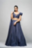 Bluish-grey lehenga gown with thread and upcycled sequin embroidery by SHRUTI S