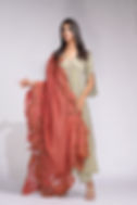 Orange and olive green Anarkali – A Timeless Masterpiece from upwan collection by SHRUTI S