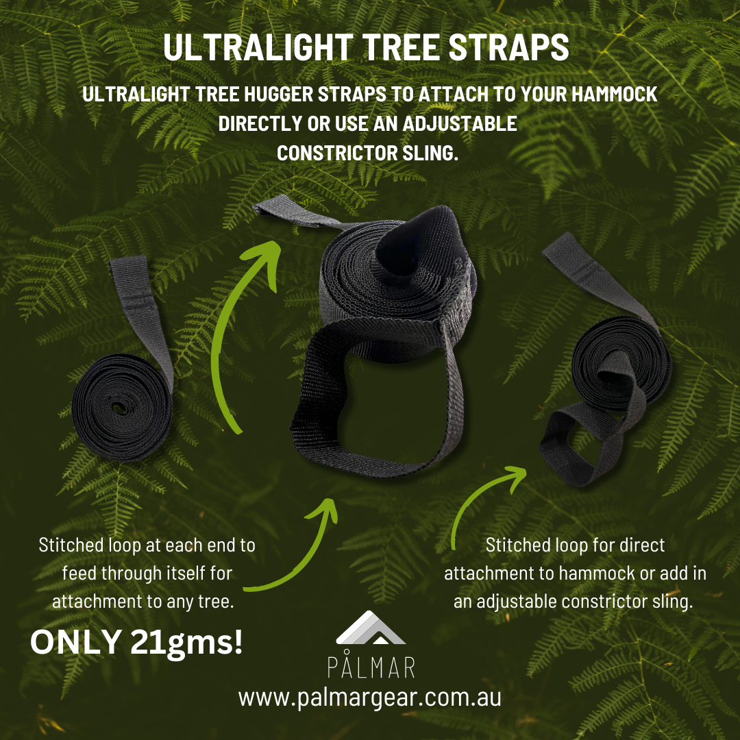 Ultralight Tree straps for attaching hammock suspension.