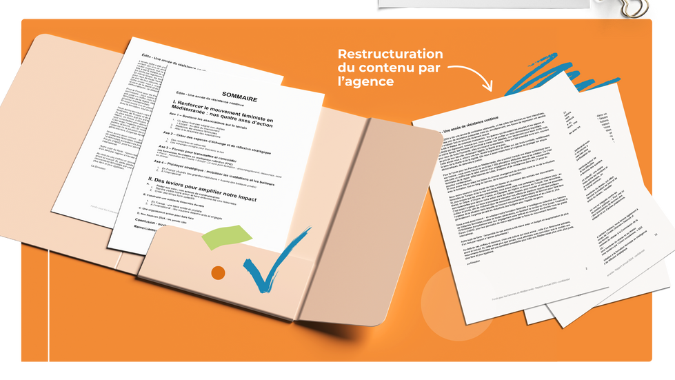 Document de travail avec texte: Restructuration du contenu par l'agence agence-intrepide. Fondation des femmes.